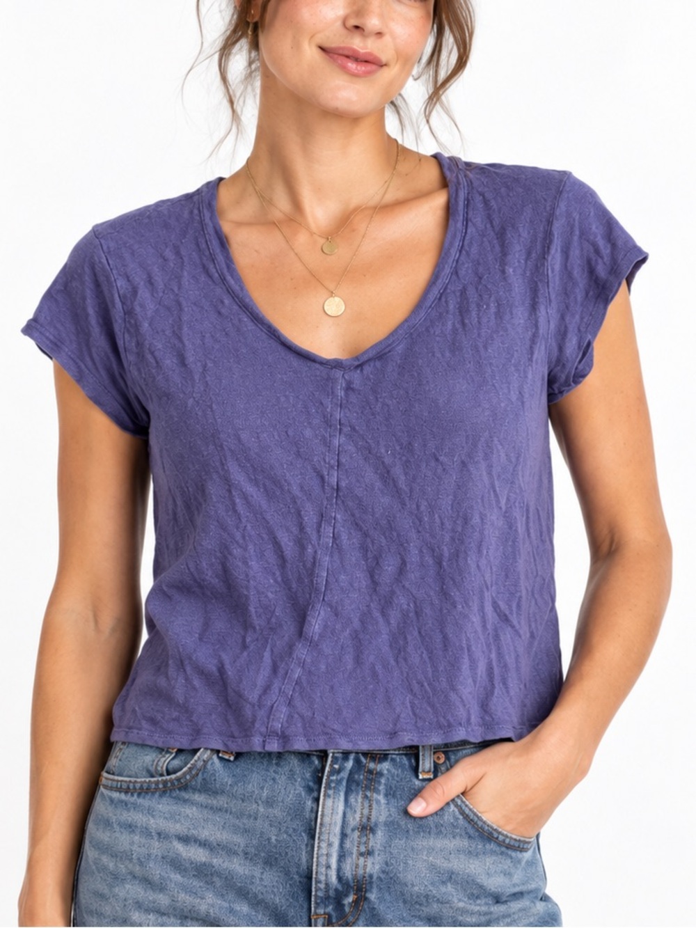 Sigrid Olsen 100% Linen Purple V Neck Short Sleeve Casual Top Blouse Size Medium